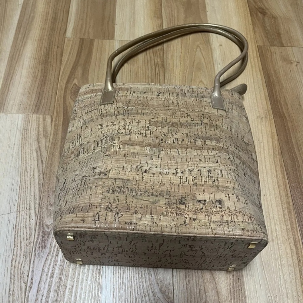 Stuart Weitzman Cork Printed Medium Tote Bag with Gold Accents
